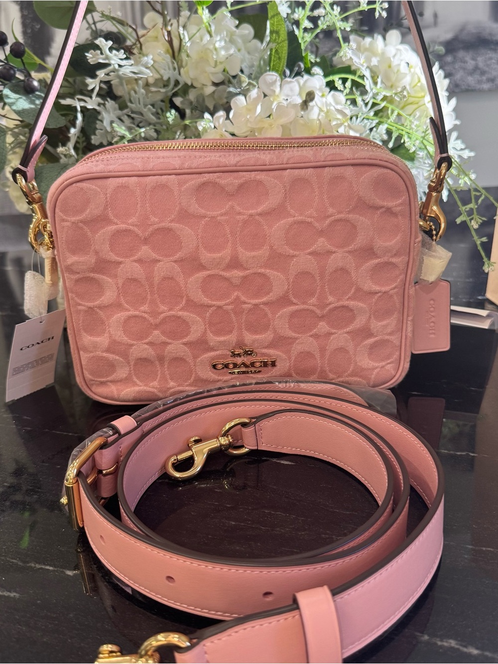 🌸COACH Carey Crossbody Bag in Signature Pink Denim Gold Hardware styleCER69 NWT - Picture 11 of 12